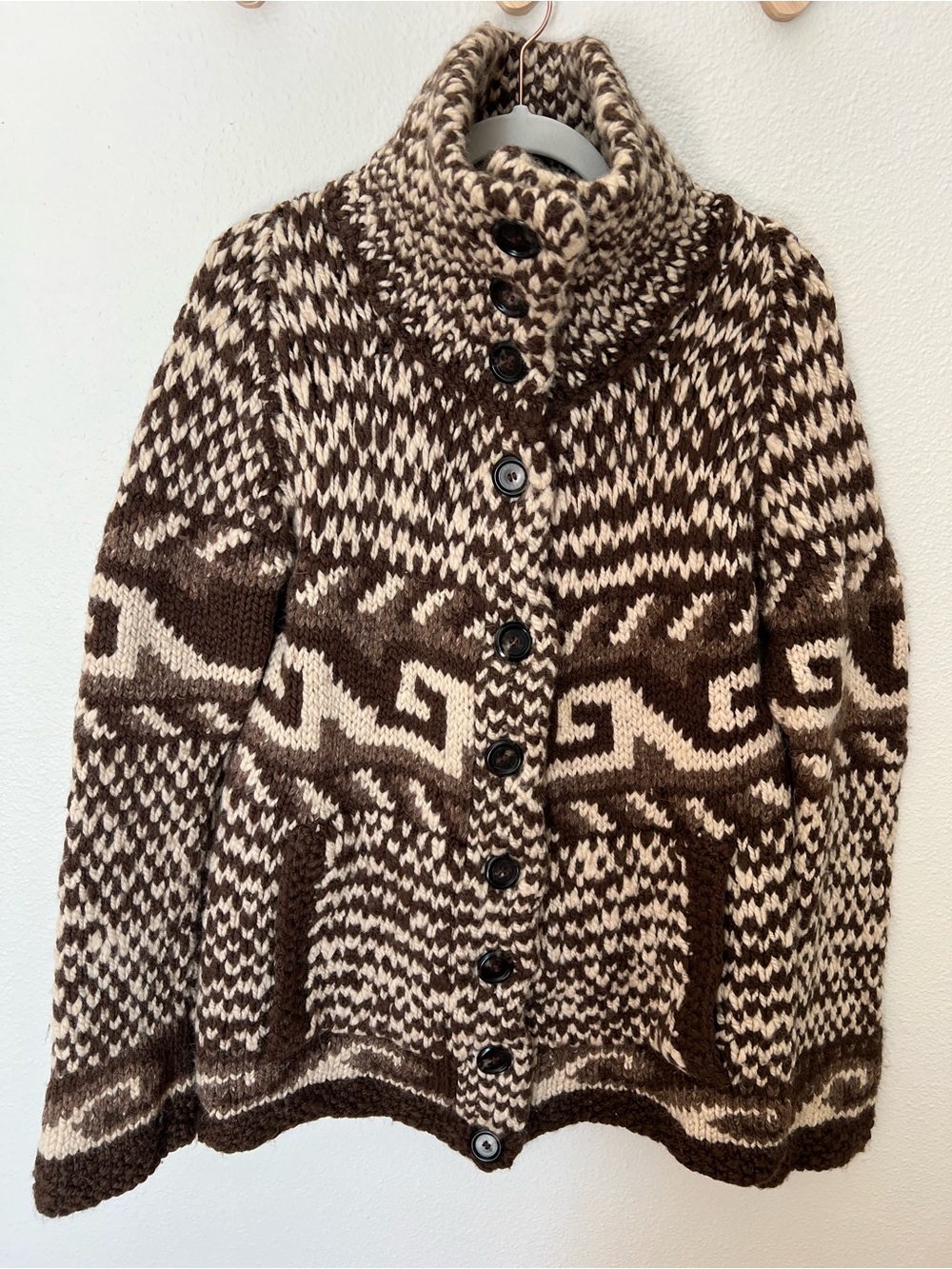 Dolce & Gabbana Archival Cowichan Brown and Cream Knit Button-Up Cardigan - Picture 1 of 10